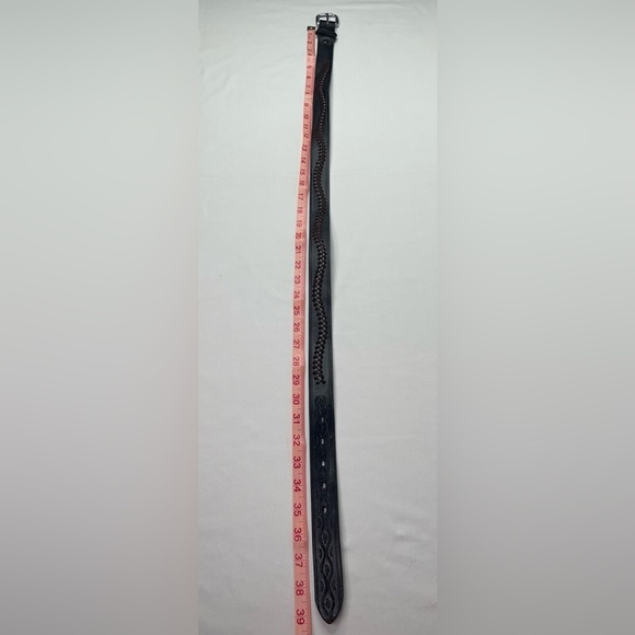 Black and Brown Braided Leather Belt Silver Buckle - Picture 7 of 8